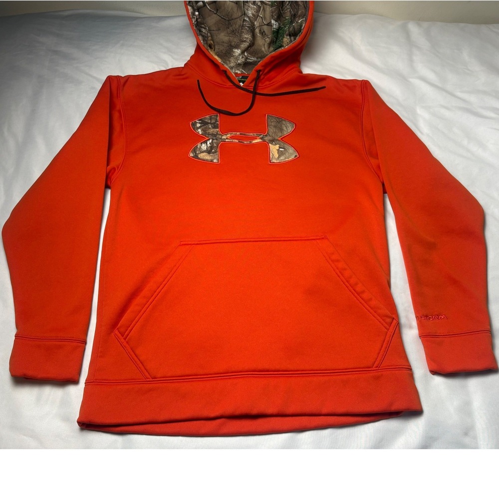 Under Armour Storm Hoodie Mens SM Orange Excellent Camo Logo Pullover 1004429